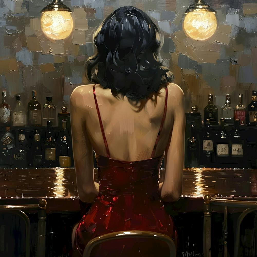 Girl at Bar: Evening Reflections"