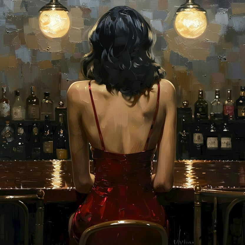 Girl at Bar: Evening Reflections"