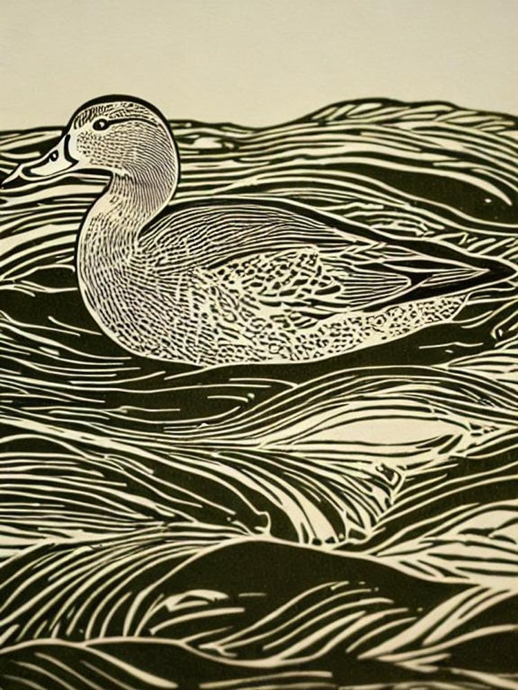 Mallard Duck Linocut Bird