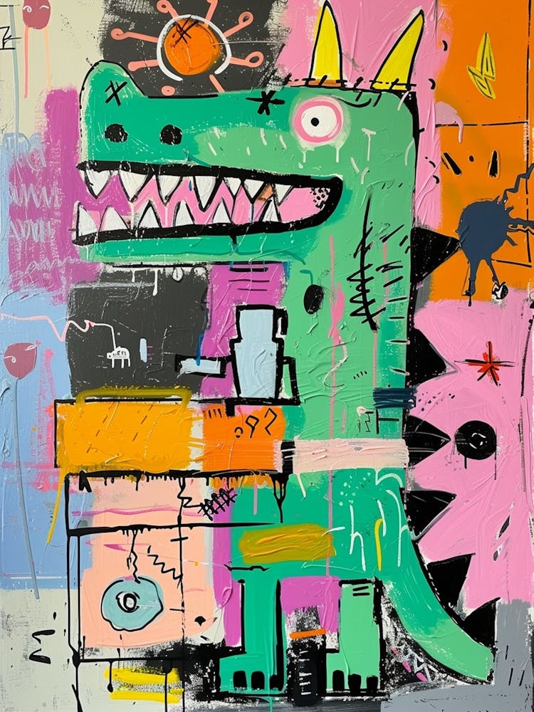 Abstract Purple Graffiti Style Dinosaur In The Kitchen 2