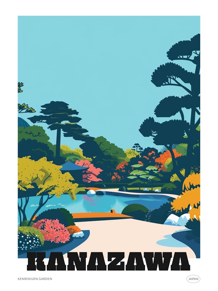 Kenrokuen Garden Kanazawa Colourful Illustration Poster