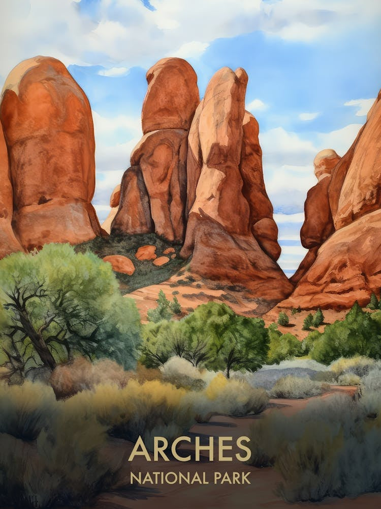 Arches National Park Watercolour Vintage Travel Poster 4