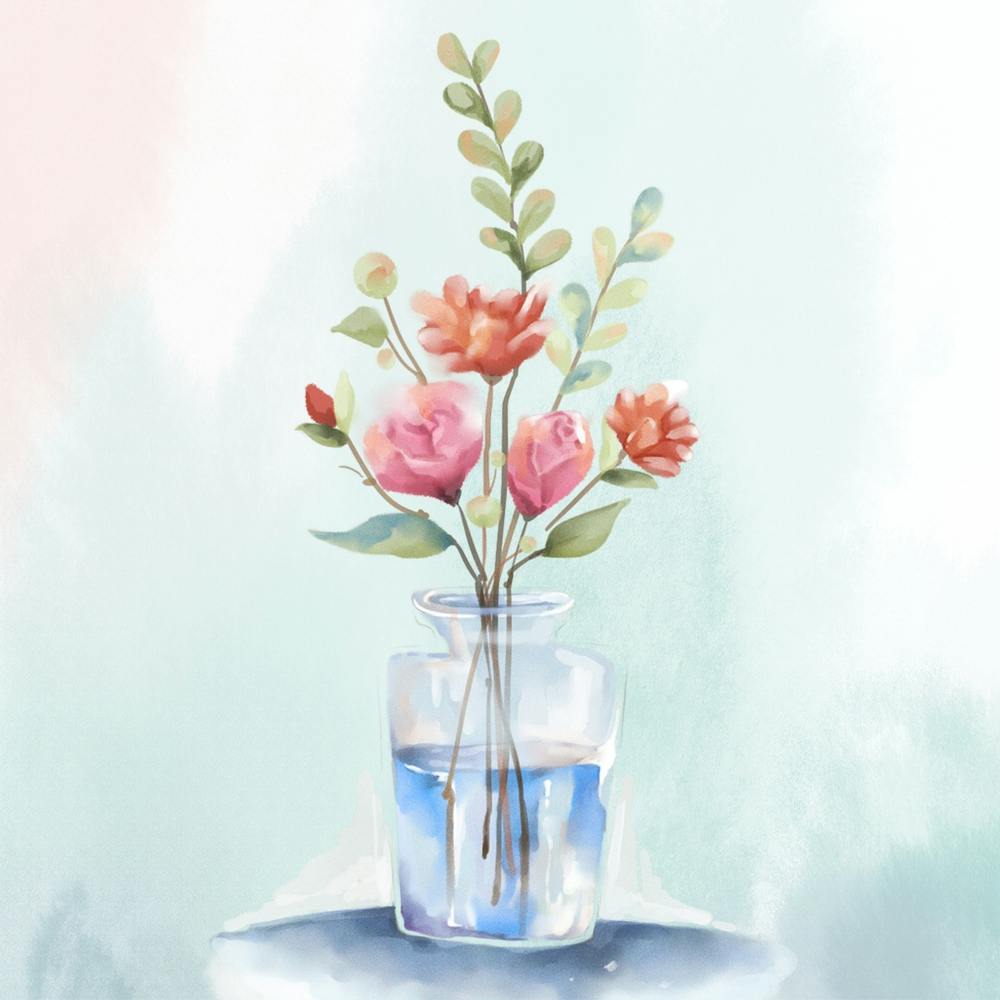 Watercolor Flowers In A Vase