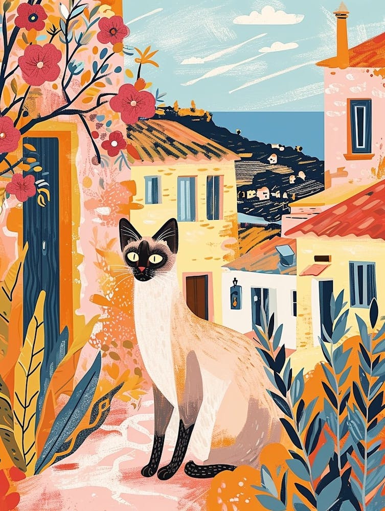 Tonkinese Cat Storybook Illustration 1