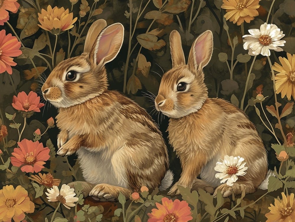 Floral Animal Illustration Rabbit 2