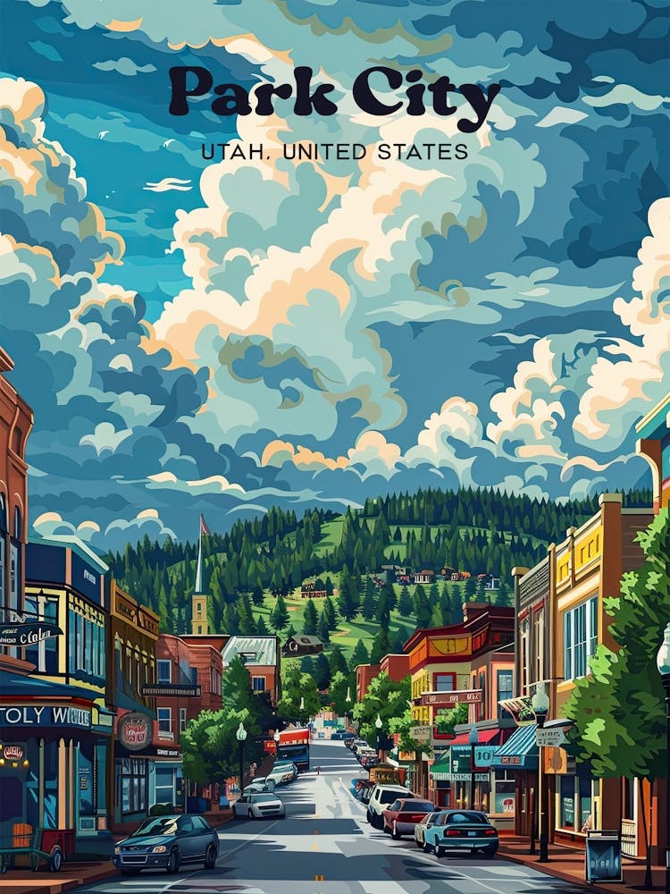 Park City Utah Townscape Travel Illustration