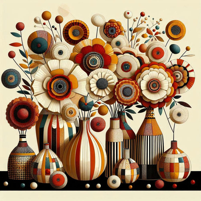 Warm Dotty Flowers In A Vase