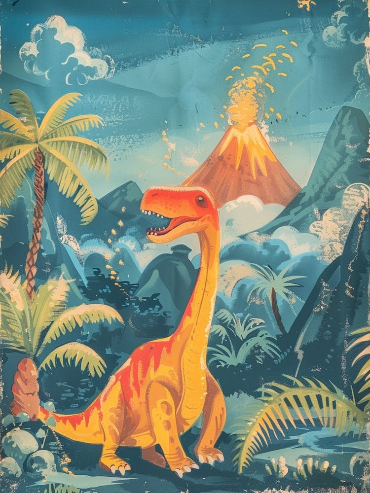 Dinosaur & A Volcano Illustration 2