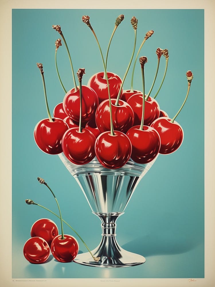 Vintage Cherries Chlak Blue Background  1