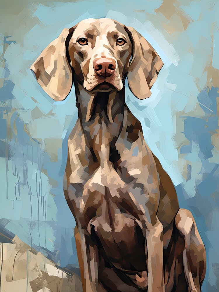 Weimaraner Dog, Painting In Light Teal And Brown 1