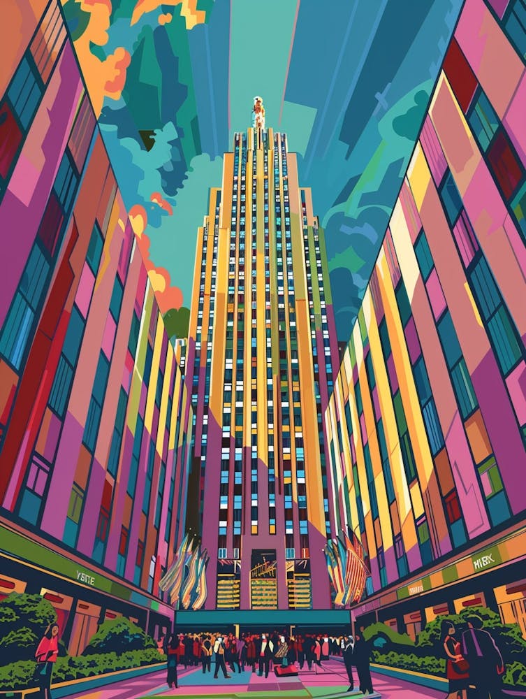Rockefeller Center New York Colourful Silkscreen Illustration 1