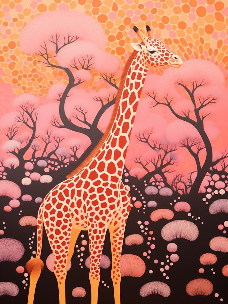 Abstract Giraffe Orange & Pink Portrait 5