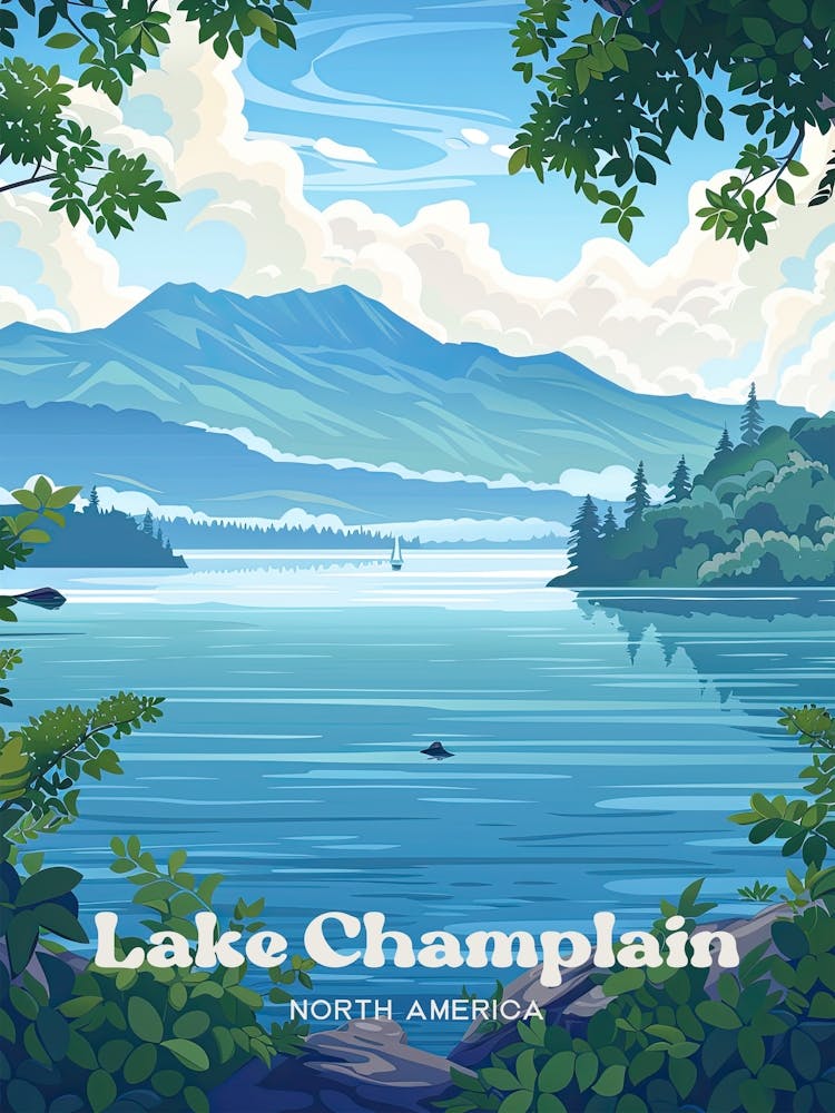 Lake Champlain Dinosaur Art Illustration
