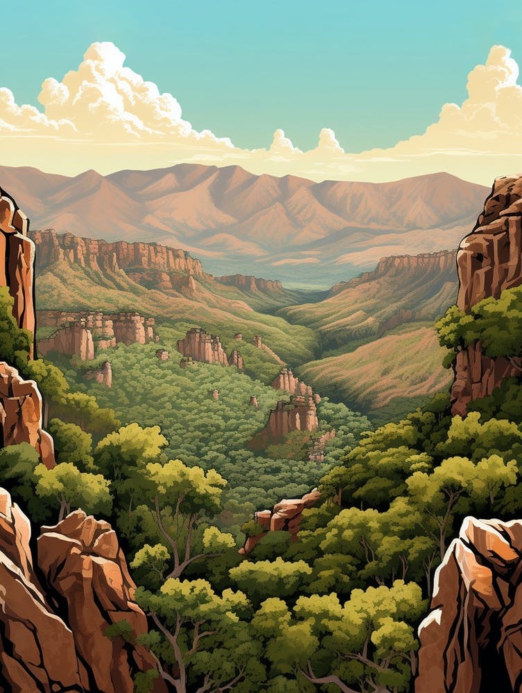 Copper Canyon Mexico Vintage Travel Illustration