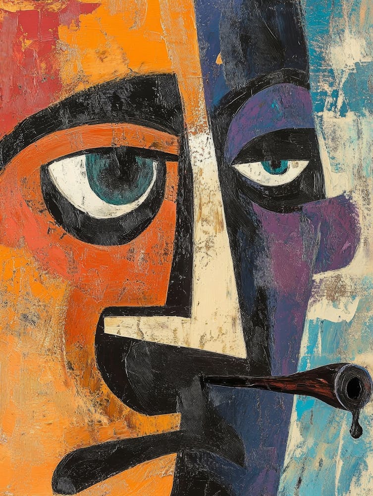 Abstract Portrait Painting Representing A Man Smoking A Pipe