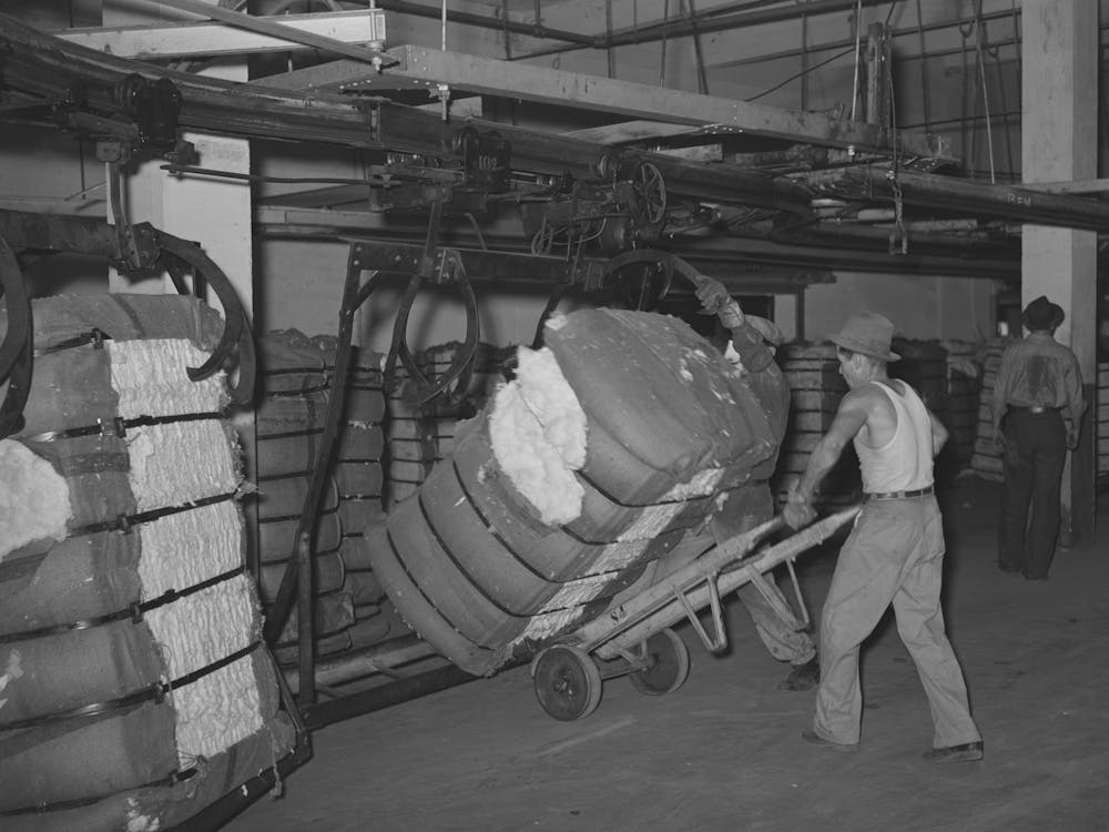 Removing Bale Of Cotton From Conveyer, Compress, Houston, Texas By Russell Lee