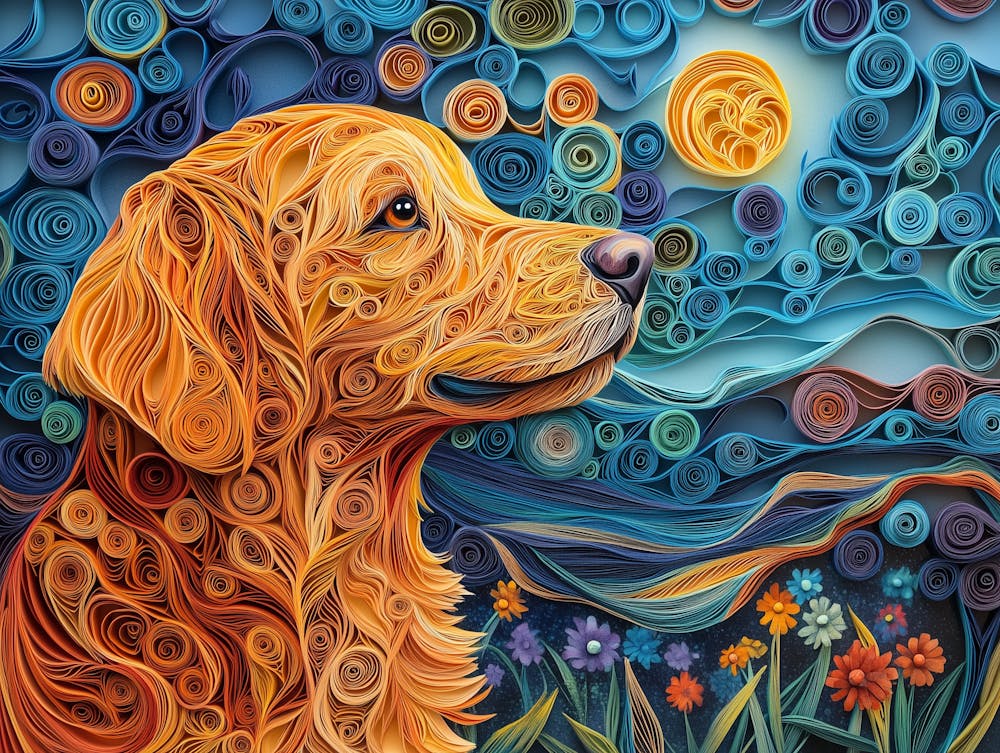 Golden Retriever Paper Quilling Dog Portrait