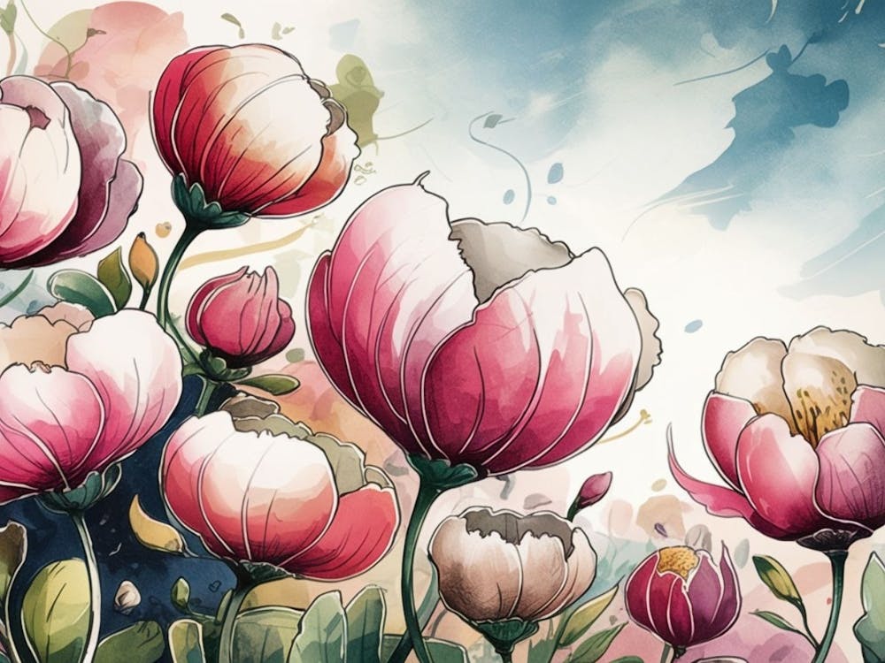 Watercolor Tulip Fields - Vibrant Floral
