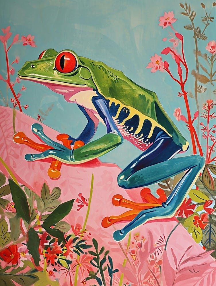 Floral Animal Painting Red Eyed Tree Frog 4
