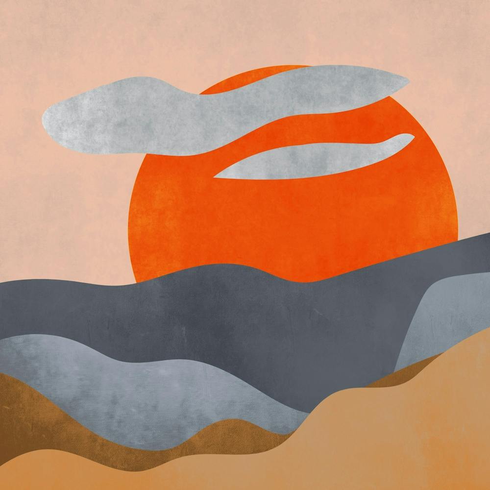 Sea Sun Clouds Nature Landscape Painting Drawing Boho Bohemian Color