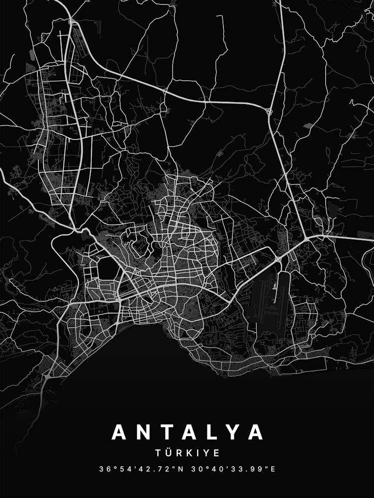 Antalya Turkiye Black Map