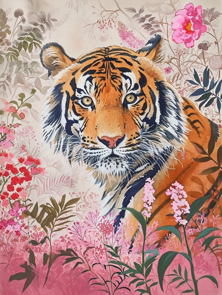 Floral Animal Painting Siberian Tiger 4