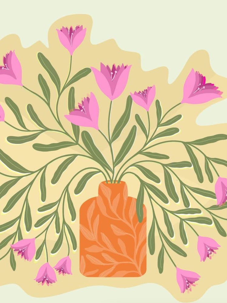 jarron y flores ilustradas