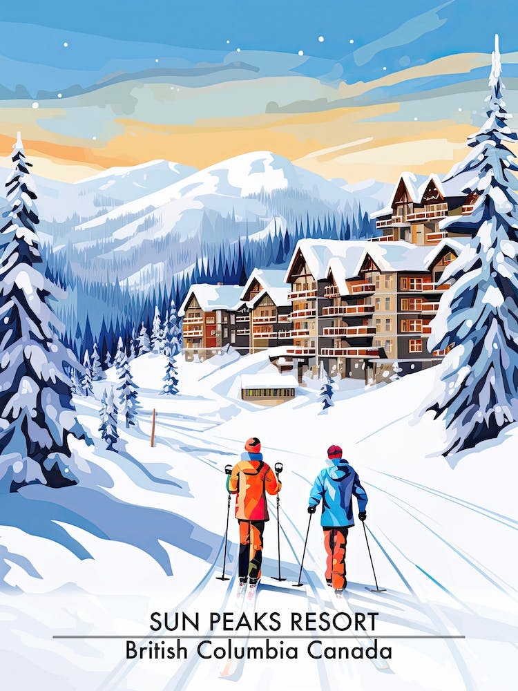 Sun Peaks Resort   British Columbia Canada, Ski Resort Poster Illustration 2