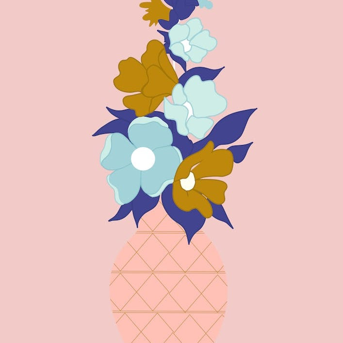 Blue And Gold Flowers In A Pink Vase 2