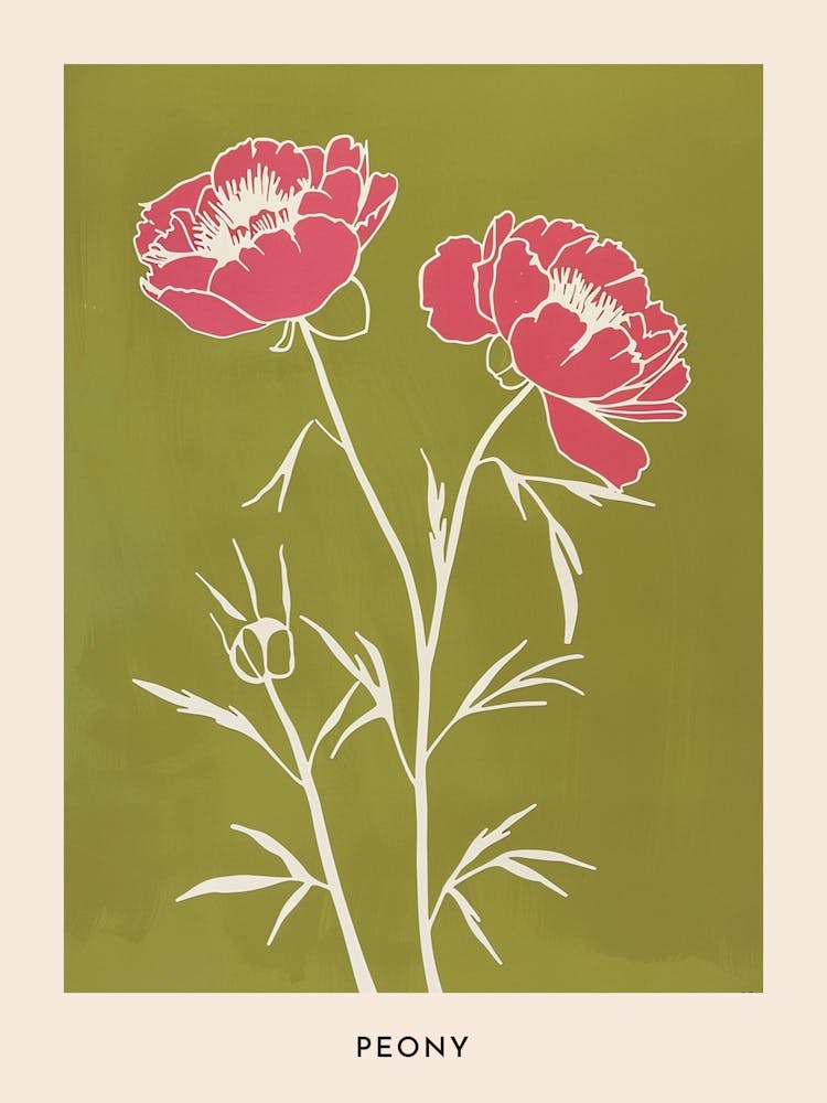 Pink & Green Peony 2 Flower Poster