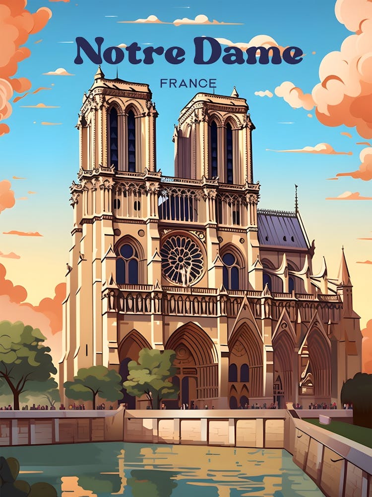 Notre Dame France Cathedral Travel Illustration