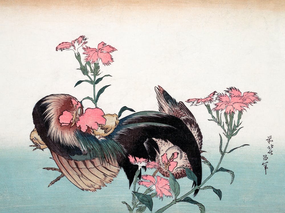 Cock And Flower, Katsushika Hokusai