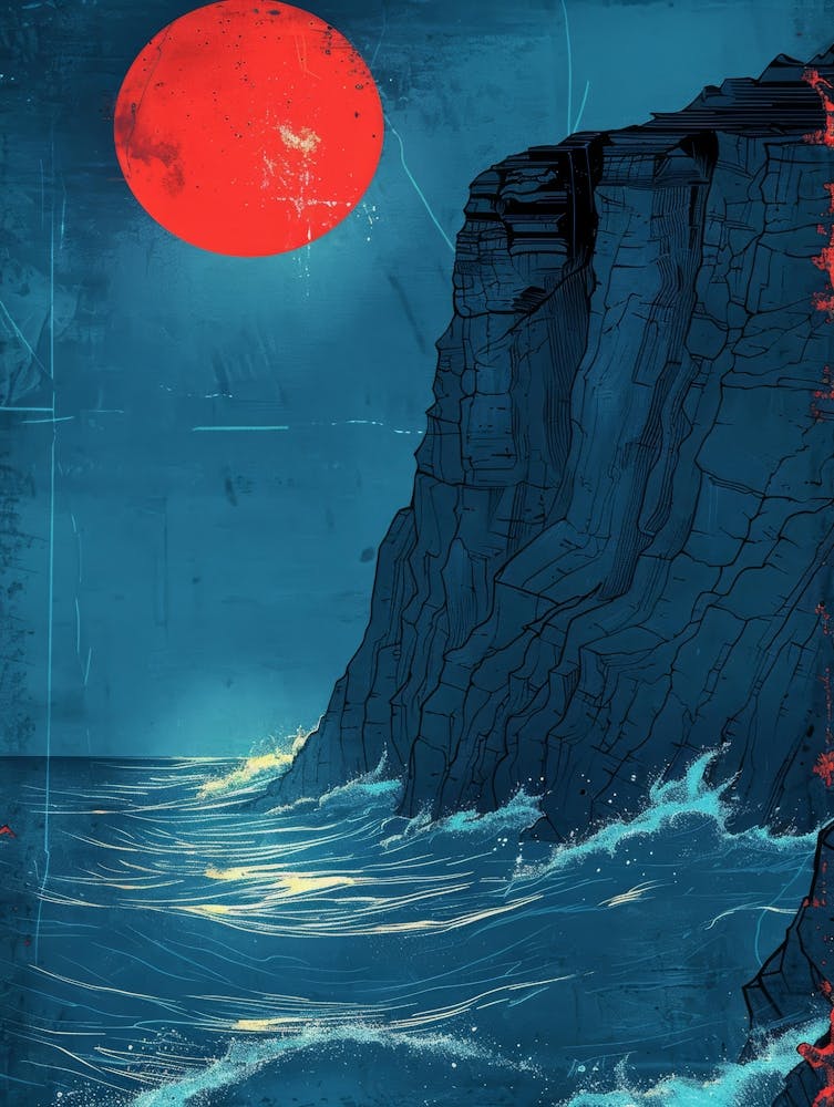 Red Moon Over Cliffs