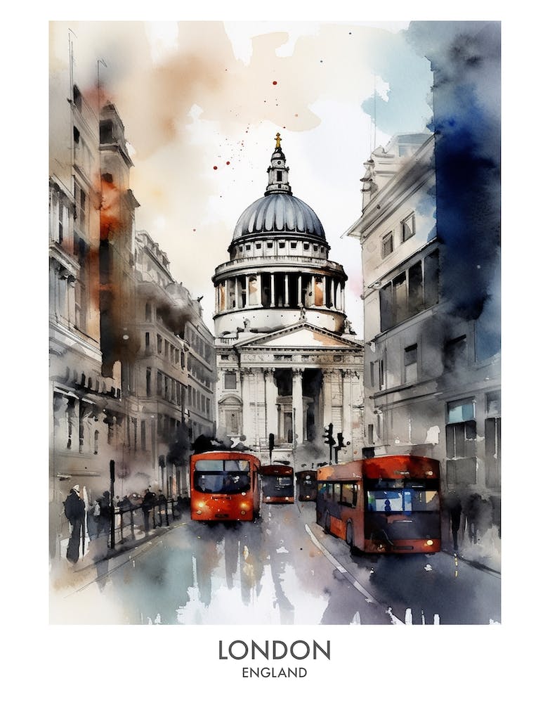 London England Watercolour Travel Poster 2