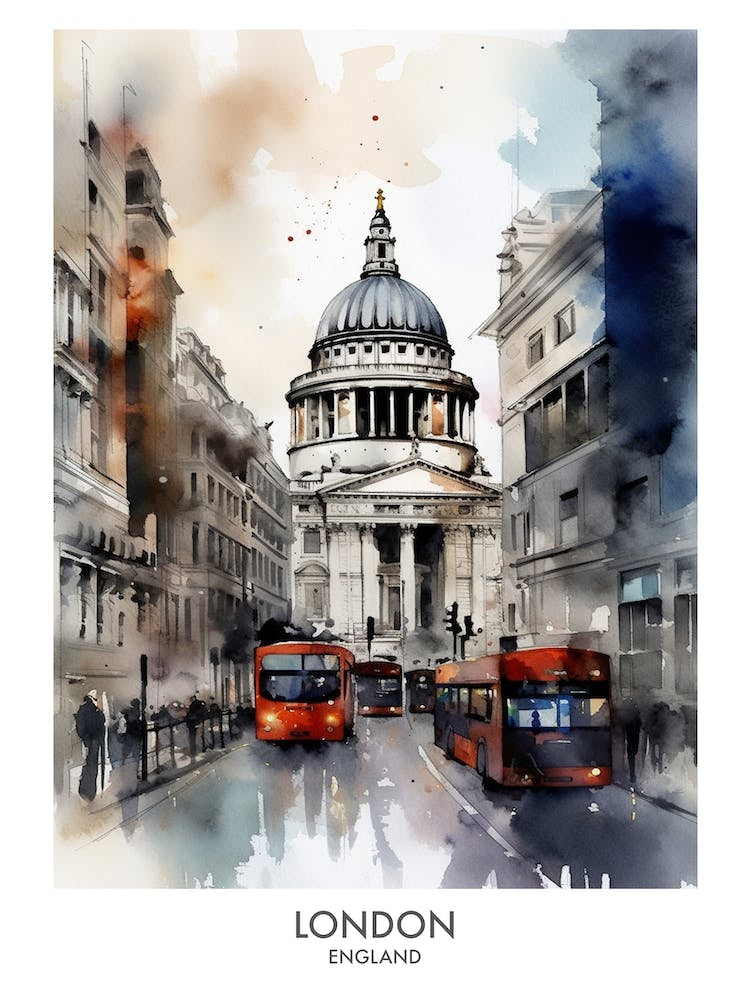 London England Watercolour Travel Poster 2