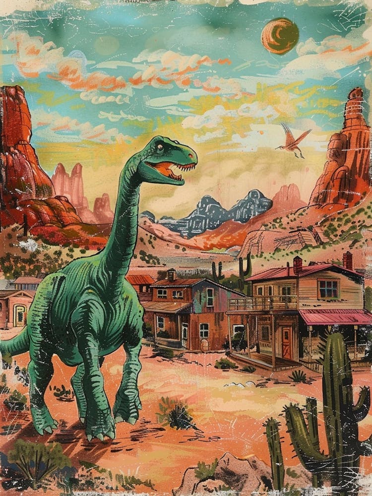 Dinosaur In A Western Town Lllustration 1