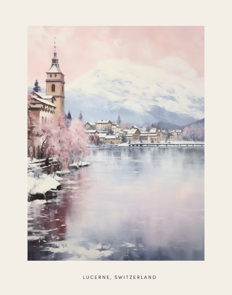 Dreamy Winter Painting Poster Lucerne Switzerland 1