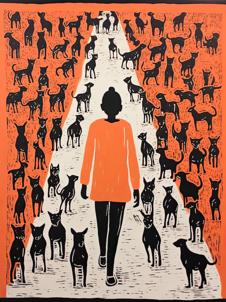 Dog, Woodblock Animal  Drawing 4