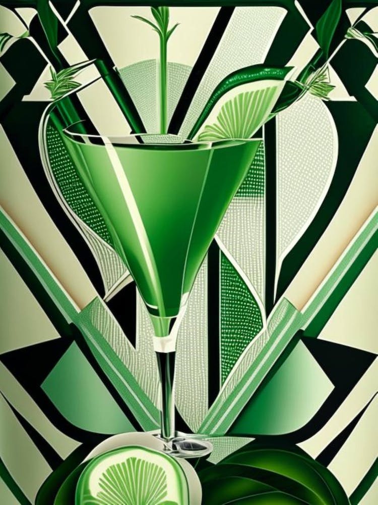 Cucumber Collins Cocktail Poster Art Deco Cocktail Poster