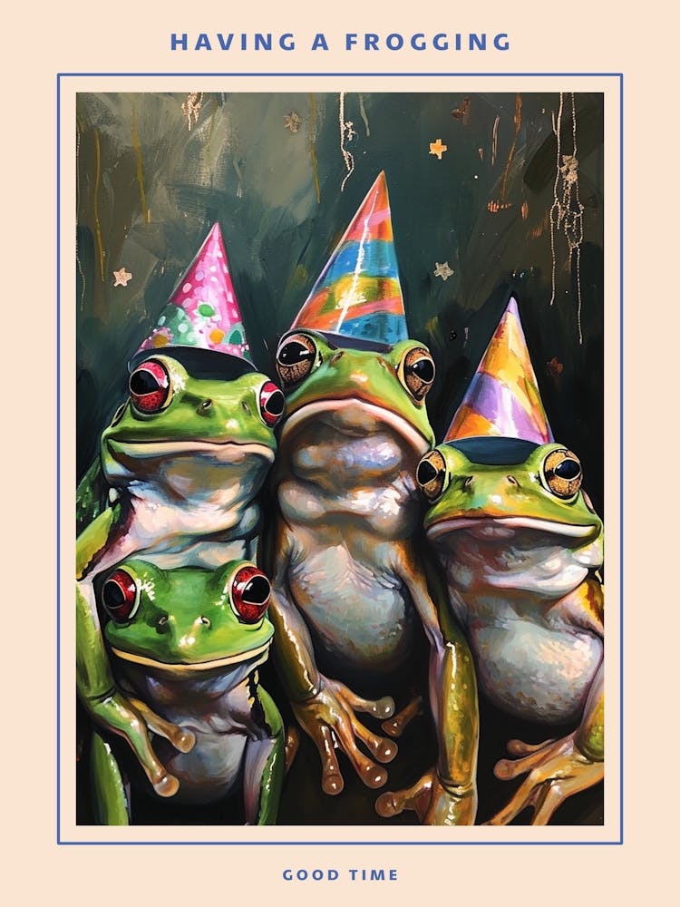 Frogs In Party Hats Painting Style 1 Poster