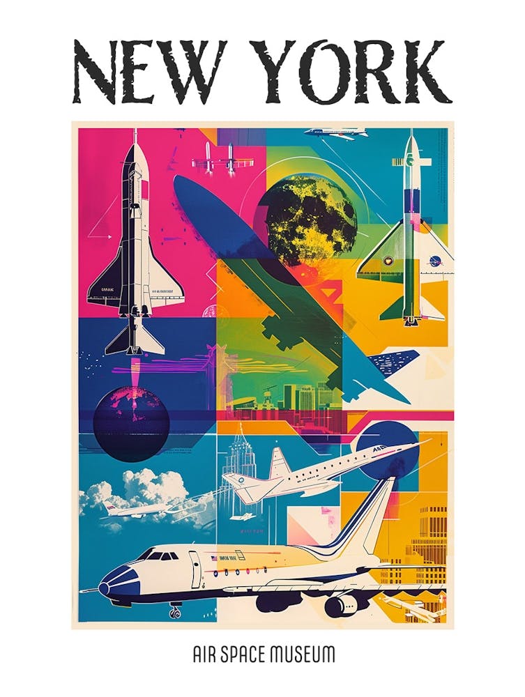 Air Space Museum New York Colourful Silkscreen Illustration 2 Poster
