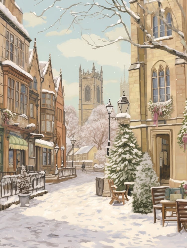 Vintage Winter Illustration Oxford United Kingdom 2