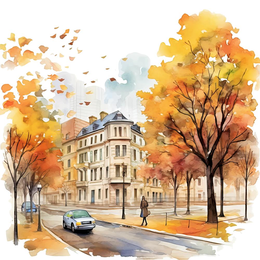 Watercolor Of Autumn In Paris