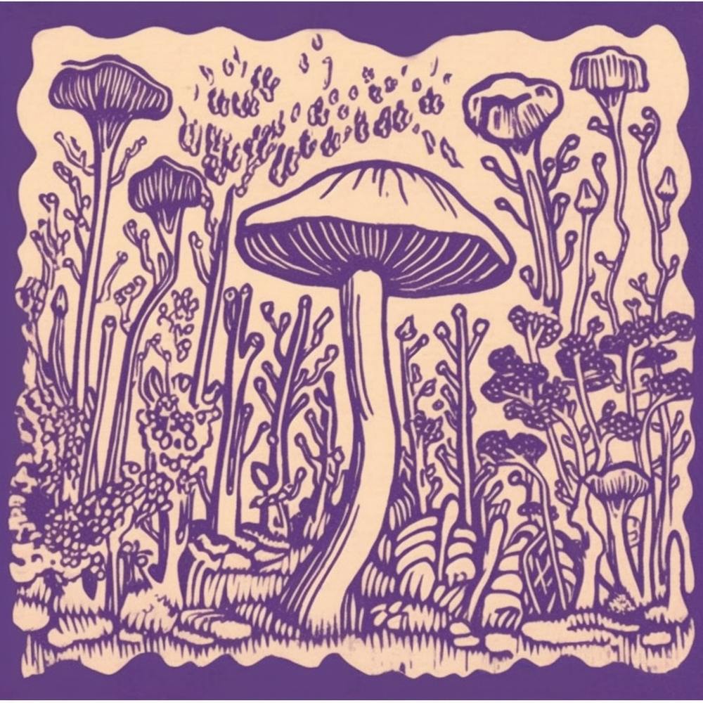Mushroom Woodcut Purple 5
