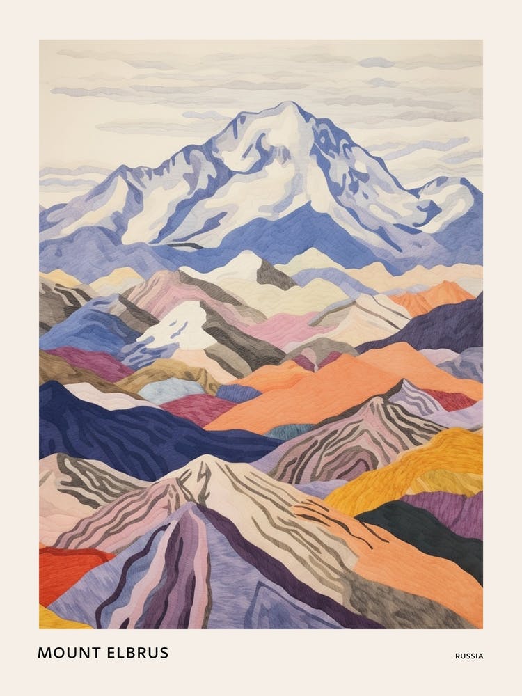 Mount Elbrus Russia 2 Colourful Mountain Illustration Poster