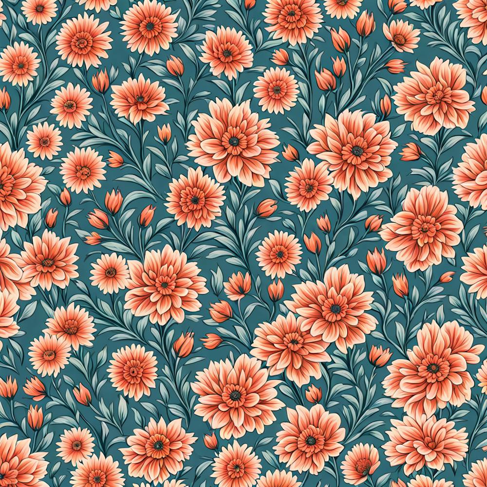 floral pattern Dusty Teal, muted Coral, 217