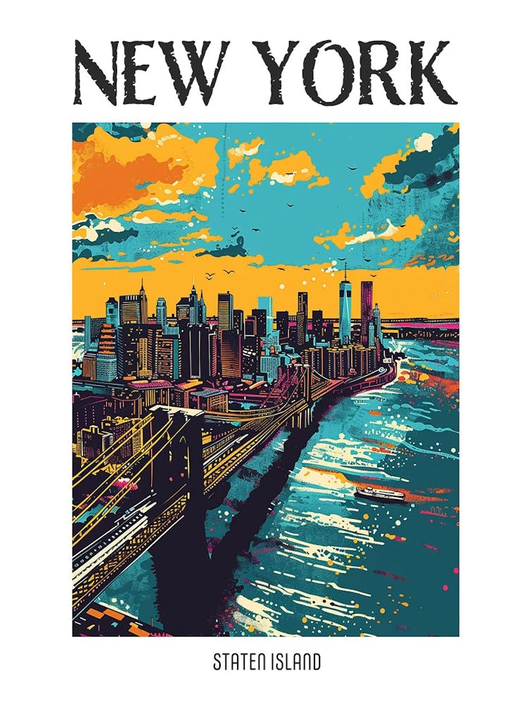 Staten Island New York Colourful Silkscreen Illustration 4 Poster