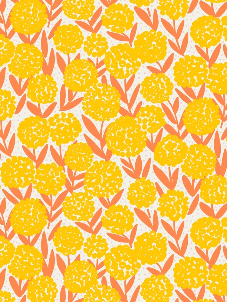 Blooming Abstract Allium Flowers Yellow Orange White