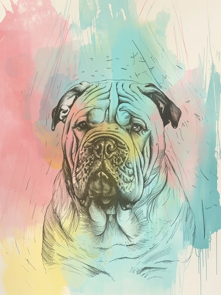 American Bulldog Pastel Line Watercolour Illustration  4