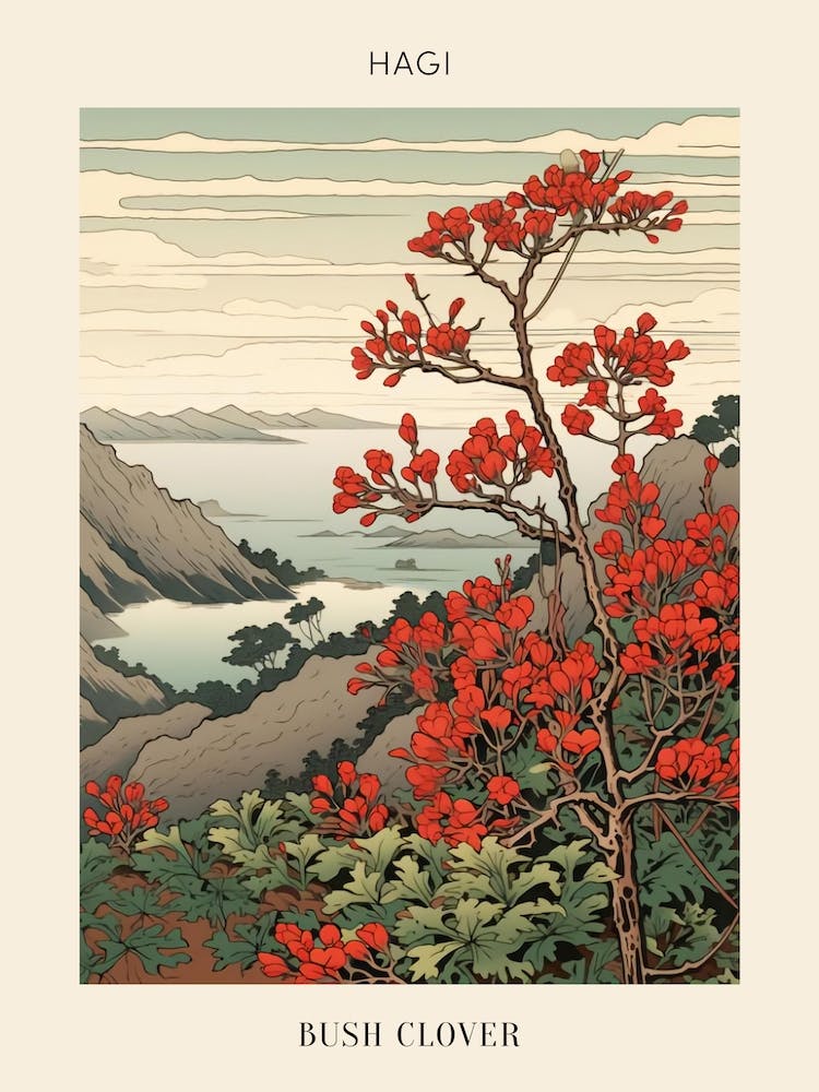 Hagi Bush Clover 3 Japanese Botanical Illustration Poster